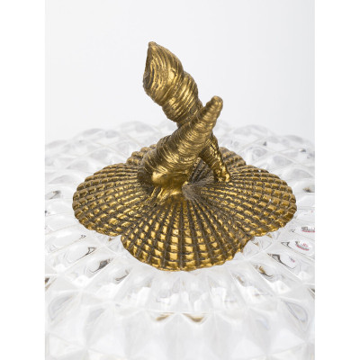 Конфетница прозрачная стеклянная на бронзовых ножках в виде морских коньков с крышкой в виде ракушки Eden Garden