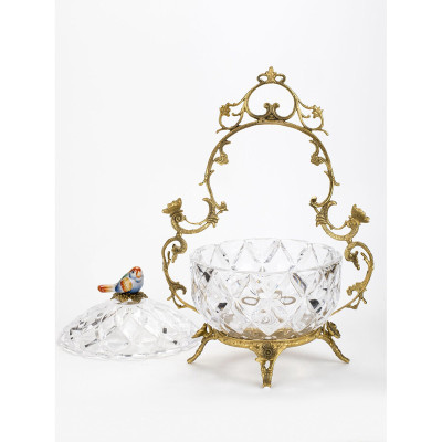 Конфетница с бронзовой ручкой и фарфоровой птичкой на крышке Eden Garden