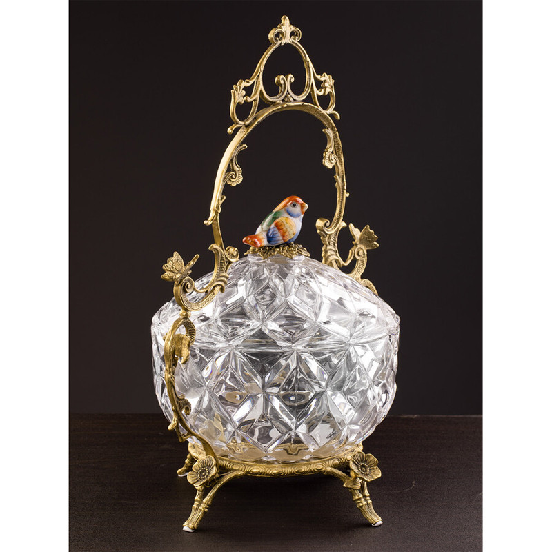 Конфетница с бронзовой ручкой и фарфоровой птичкой на крышке Eden Garden