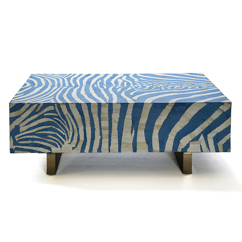 Кофейный стол Kenya Coffee Table Bone Inlay ZEBRA blue