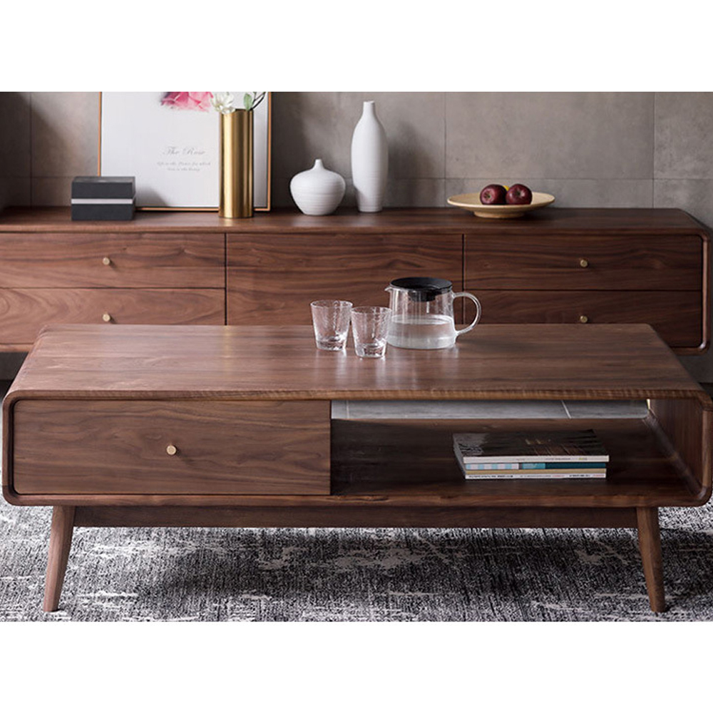 Кофейный стол из дерева с ящиком и нишей для хранения Coffee Walnut Table