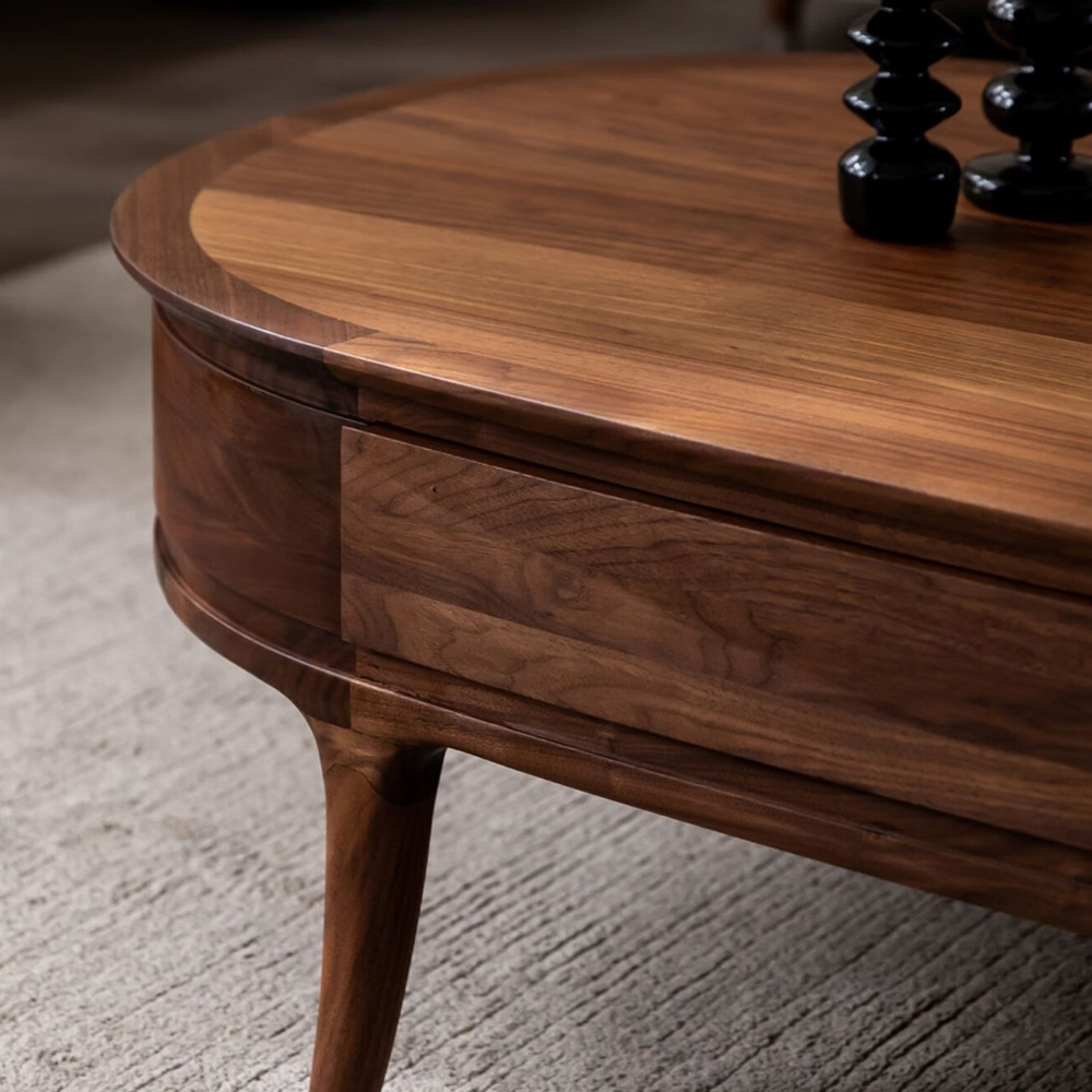 Кофейный стол овальный из дерева с 2-мя ящиками Coffee Walnut Table