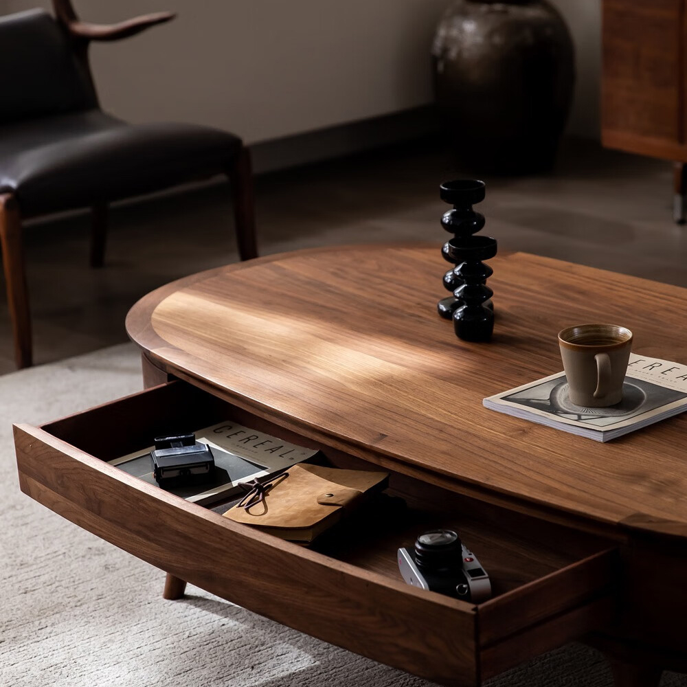 Кофейный стол овальный из дерева с 2-мя ящиками Coffee Walnut Table