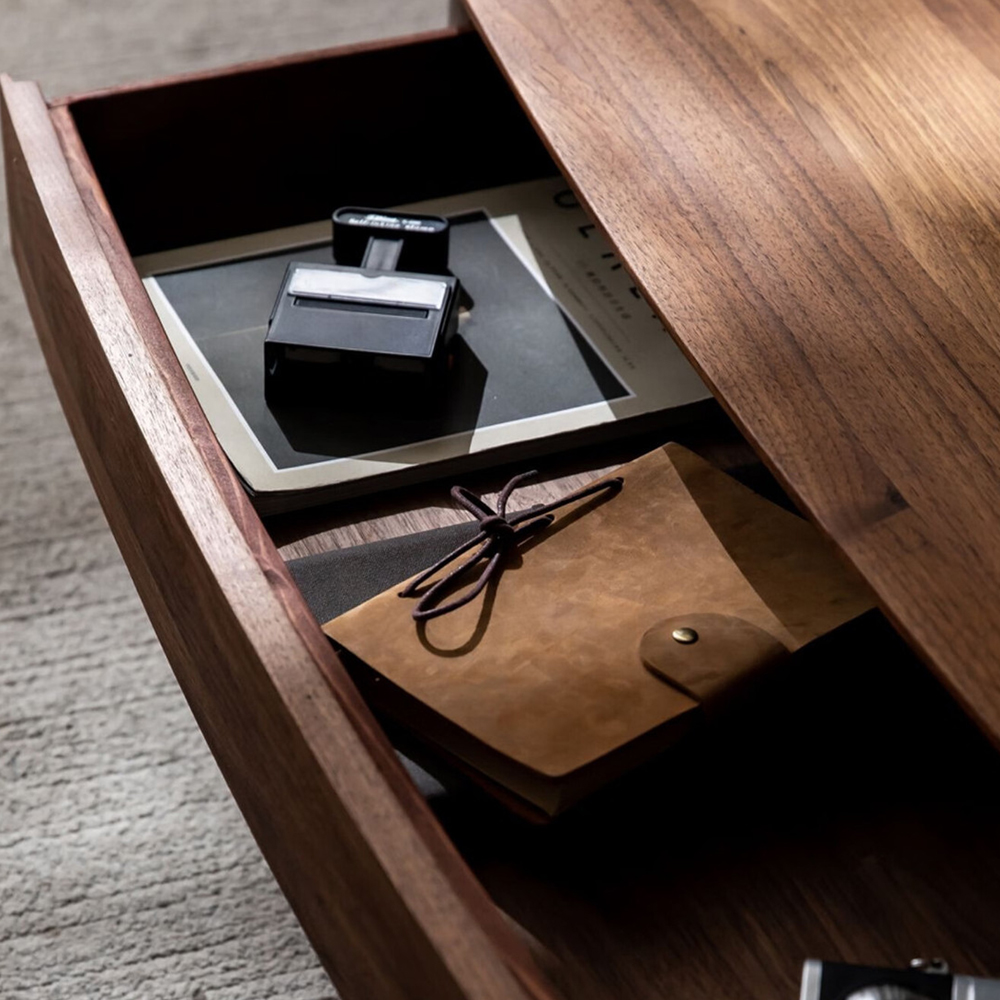 Кофейный стол овальный из дерева с 2-мя ящиками Coffee Walnut Table