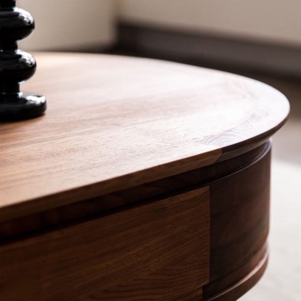 Кофейный стол овальный из дерева с 2-мя ящиками Coffee Walnut Table
