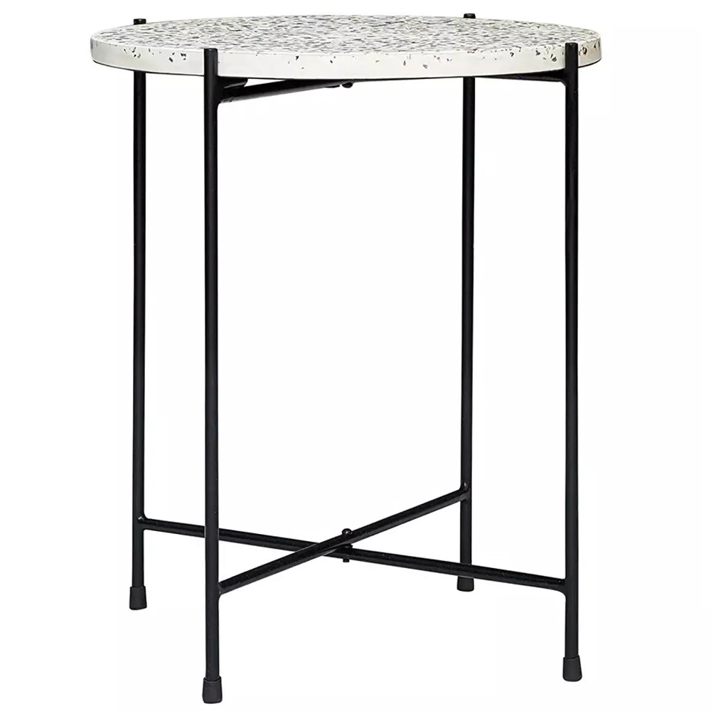 Кофейный столик с круглой разноцветной столешницей на 4-х черных ножках Multicolored Stone Composite