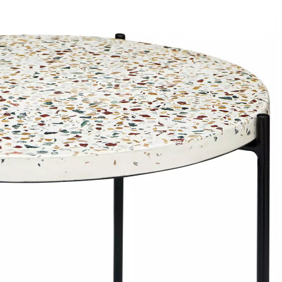 Кофейный столик с круглой разноцветной столешницей на 4-х черных ножках Multicolored Stone Composite