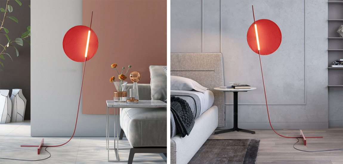 Красный Дизайнерский Торшер Модерн середины ХХ века Red Circle Floor Standing Light