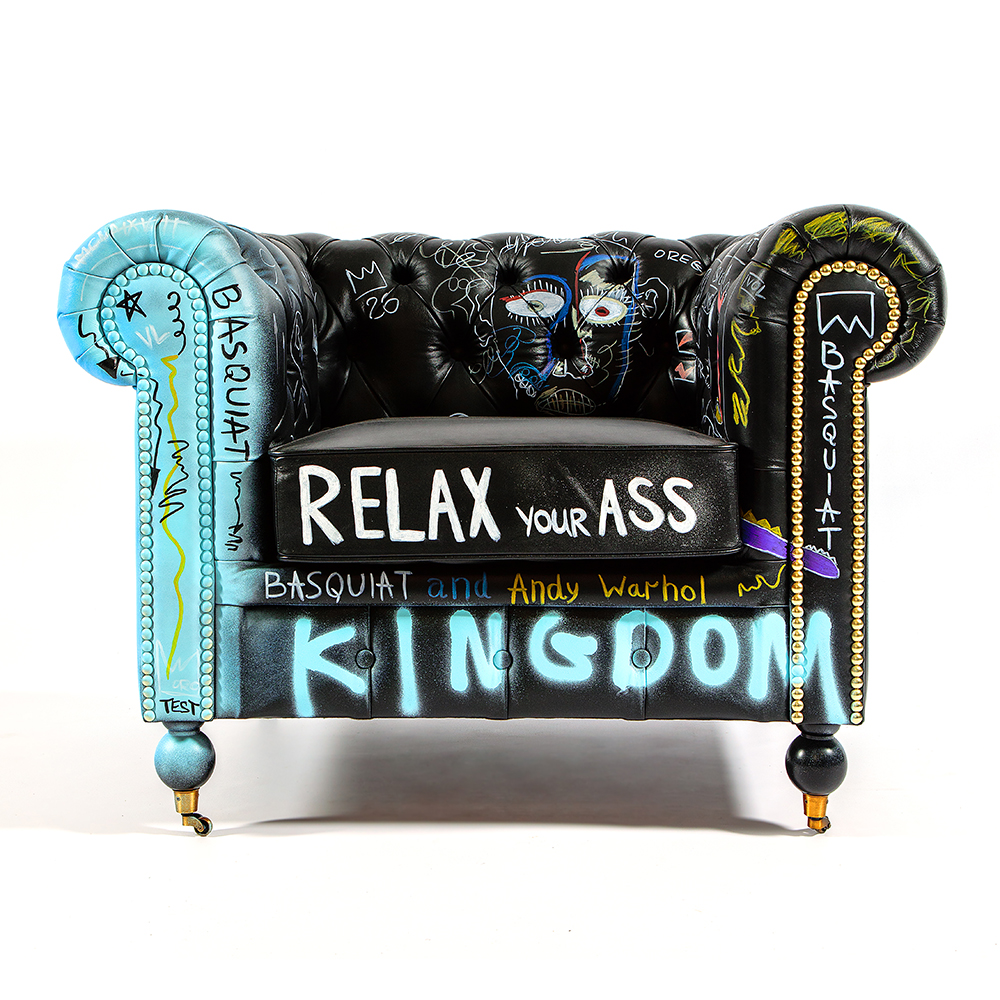 Кресло "Баския и Уорхол" Basquiat Warhol graffiti chair натуральная кожа