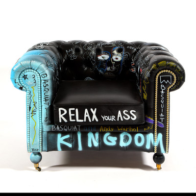 Кресло "Баския и Уорхол" Basquiat Warhol graffiti chair натуральная кожа