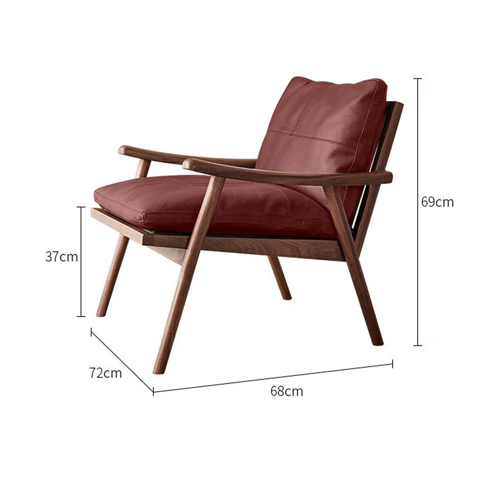 Кресло c каркасом из массива дерева и мягкой кожаной обивкой Walnut Armchair