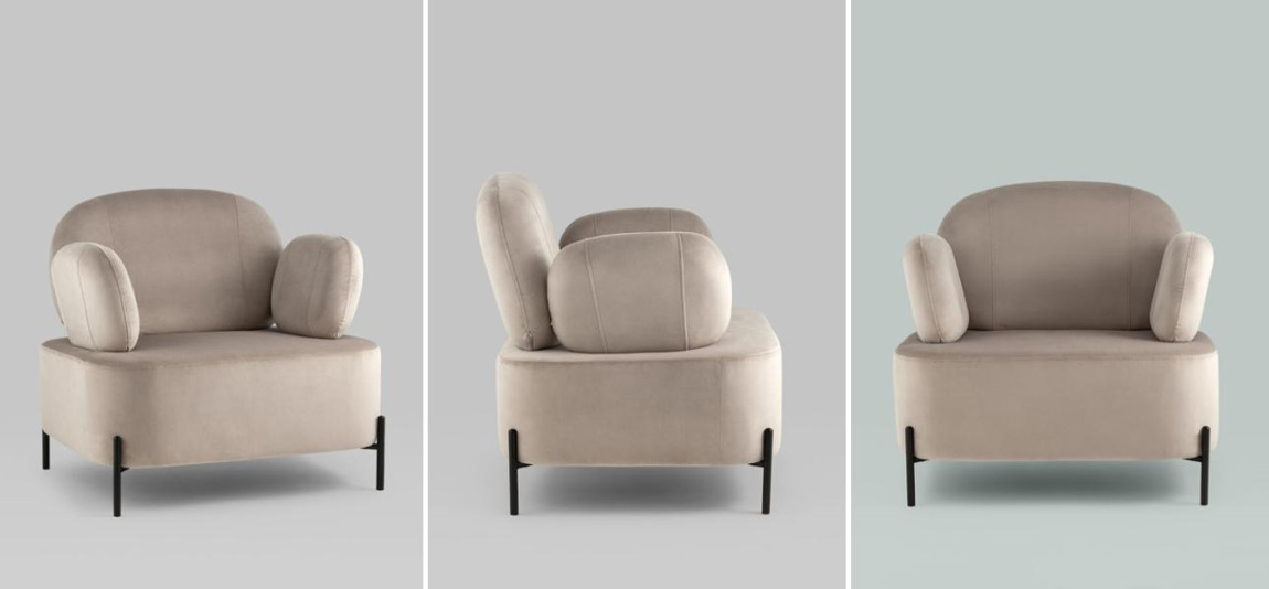 Кресло Color Block бежево-серый велюр