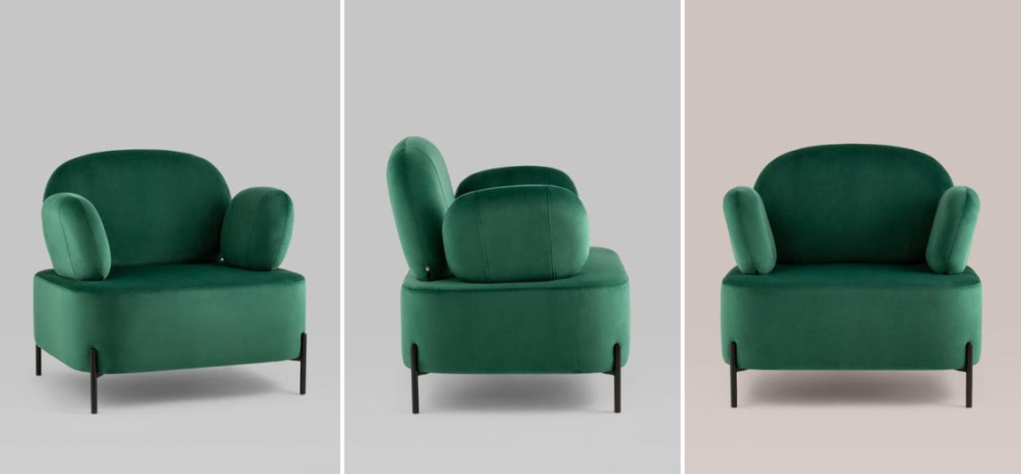 Кресло Color Block изумрудный велюр