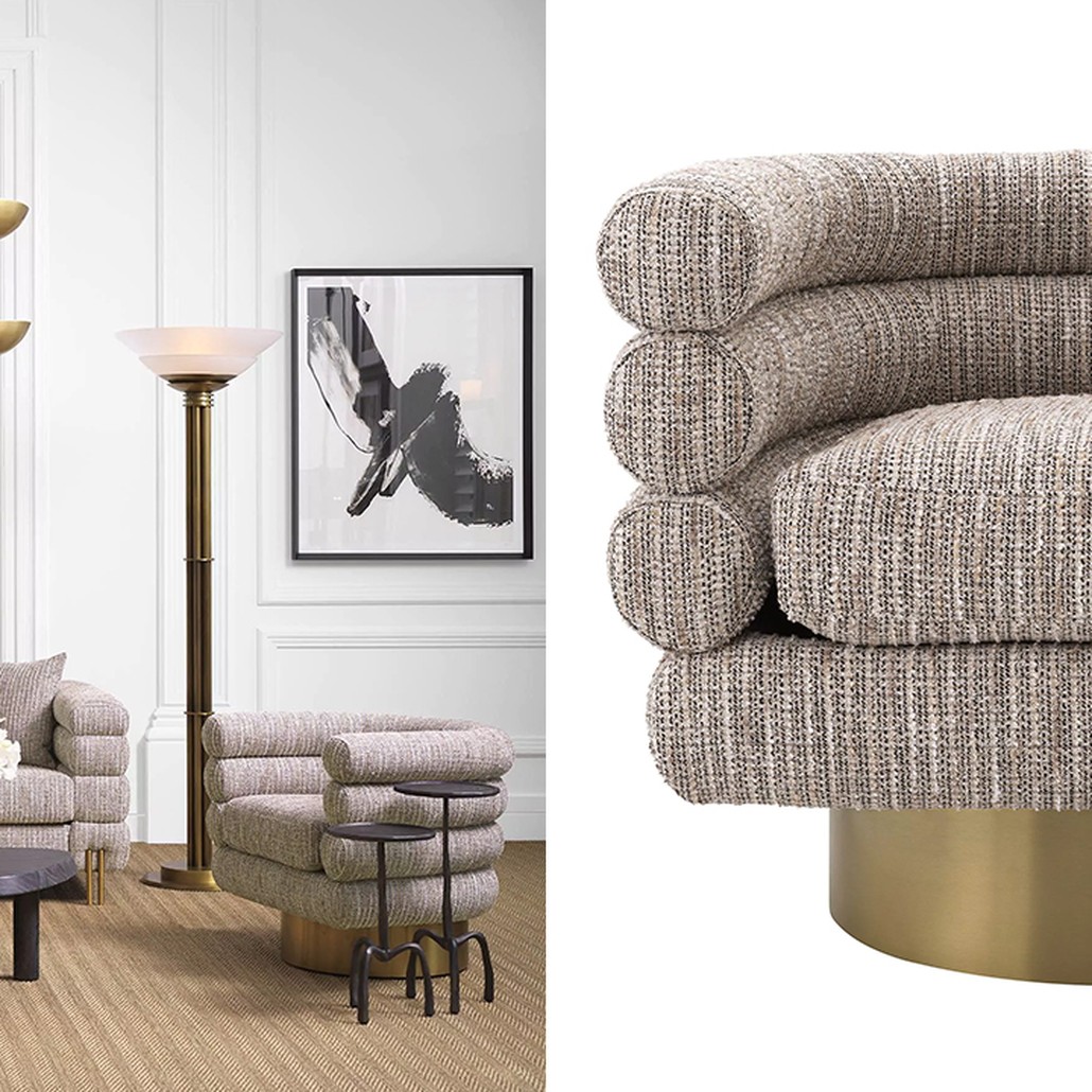 Кресло Eichholtz Swivel Chair Maguire Бежево-серый Латунь
