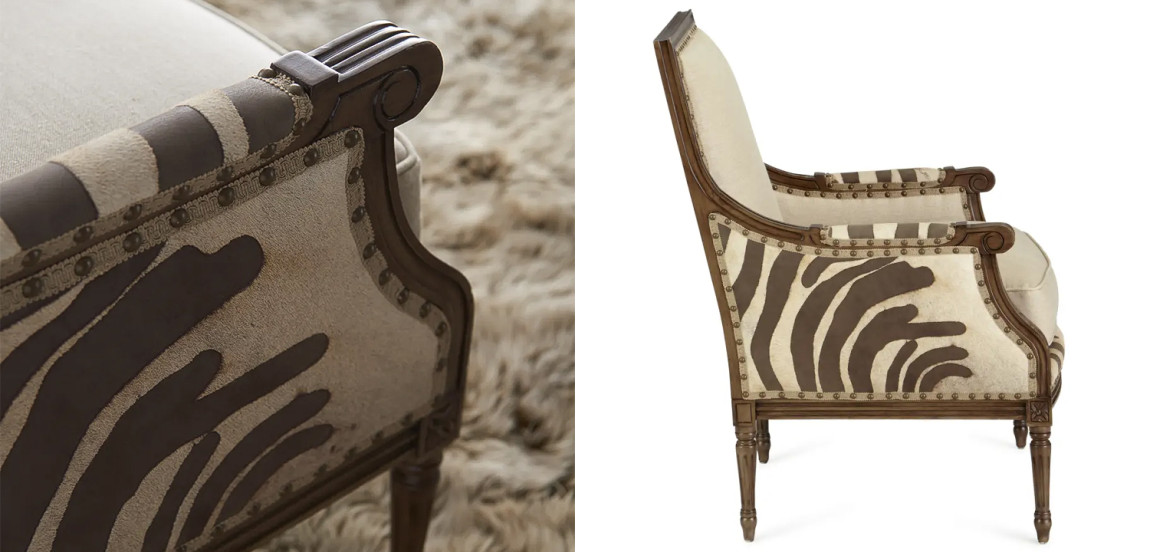 Кресло Massoud Annie Zebra Washed Leather Linen Chair