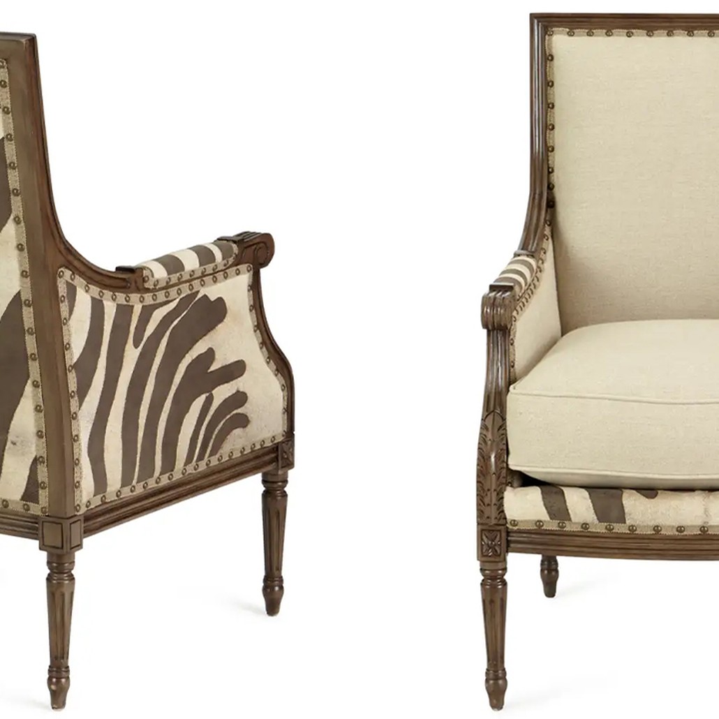 Кресло Massoud Annie Zebra Washed Leather Linen Chair