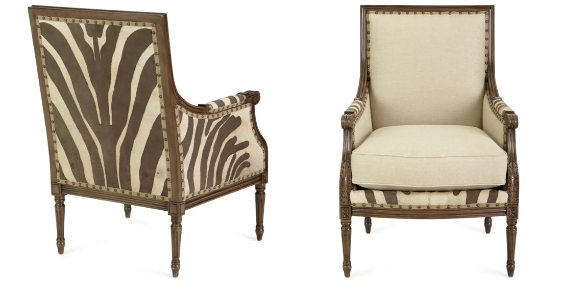 Кресло Massoud Annie Zebra Washed Leather Linen Chair