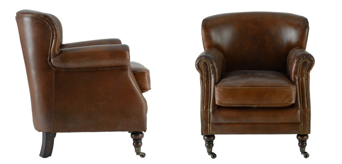 Кресло Norbert Armchair brown vintage натуральная кожа