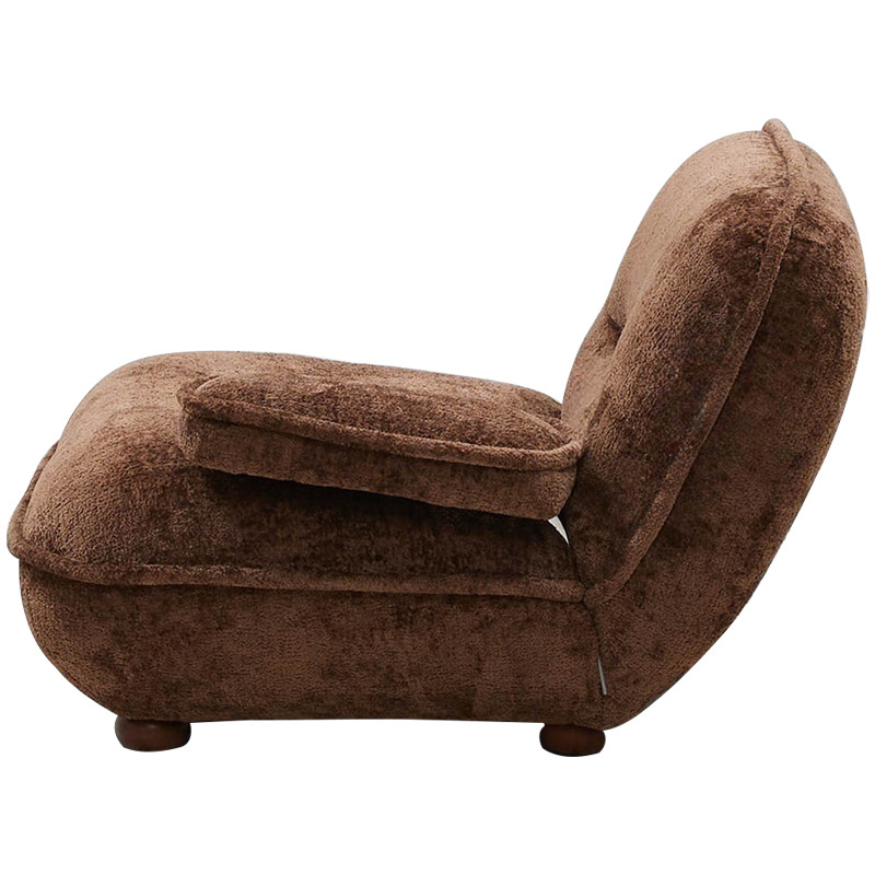 Кресло без подлокотников коричневое ну круглых деревянных ножках Loup Plush Armchair Brown