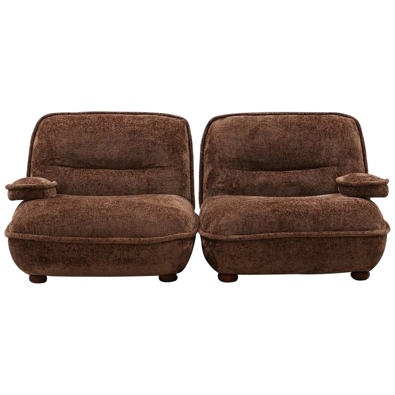 Кресло без подлокотников коричневое ну круглых деревянных ножках Loup Plush Armchair Brown