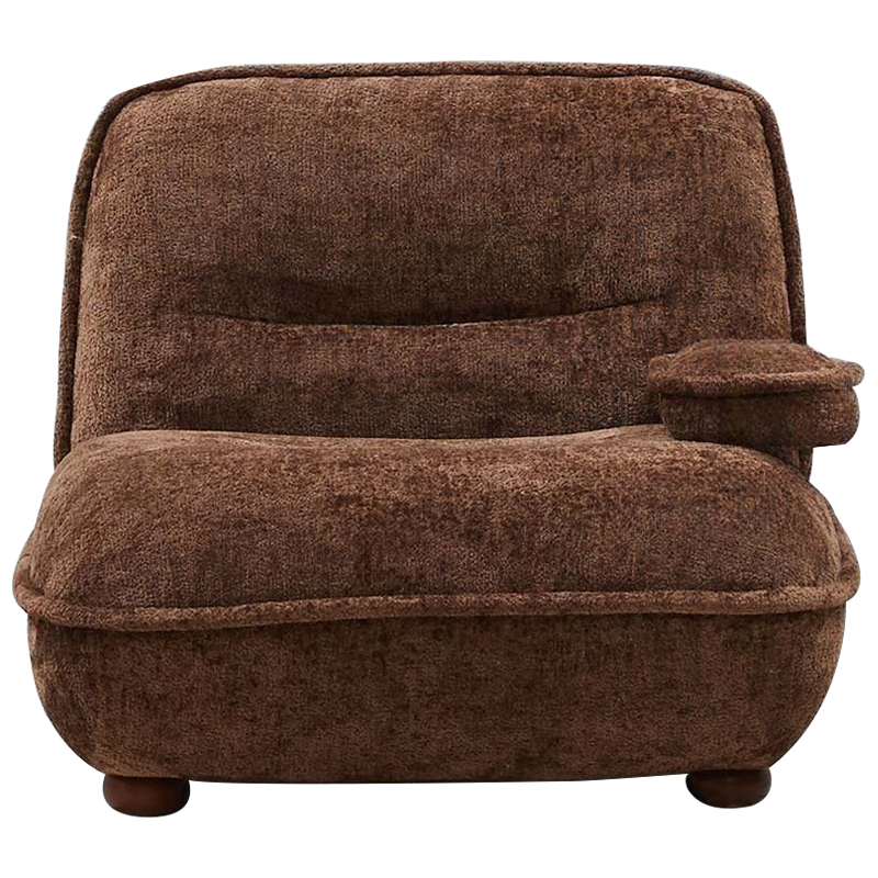 Кресло без подлокотников коричневое ну круглых деревянных ножках Loup Plush Armchair Brown