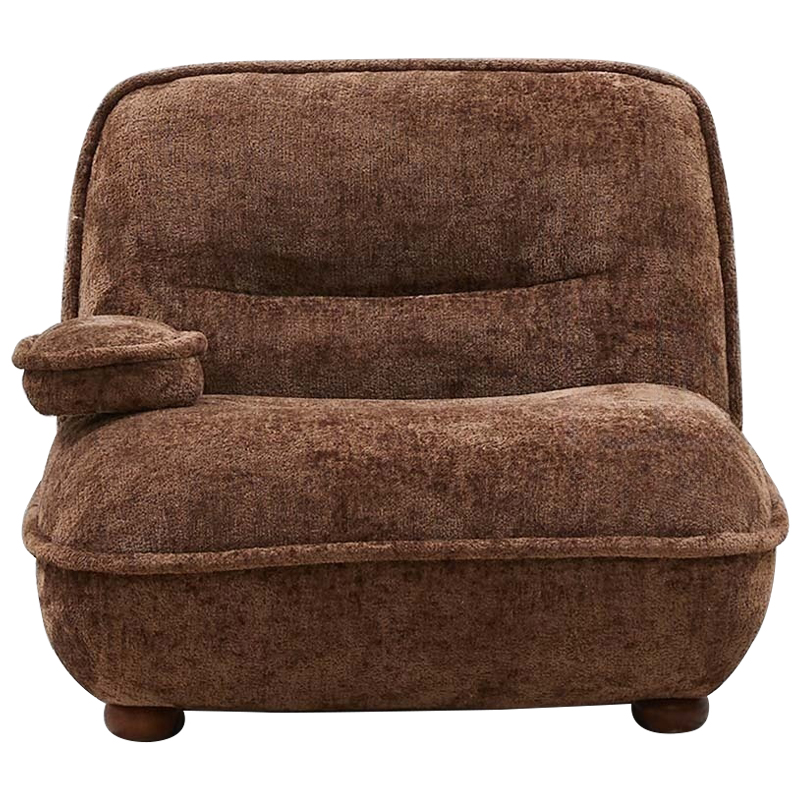Кресло без подлокотников коричневое ну круглых деревянных ножках Loup Plush Armchair Brown