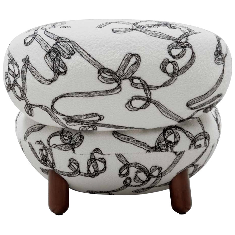 Кресло без подлокотников на деревянных ножках белое с вышивкой Sharp Armchair