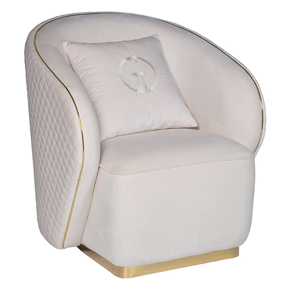 Кресло велюровое оттенка слоновой кости с простроченной спинкой Perfect Comfort