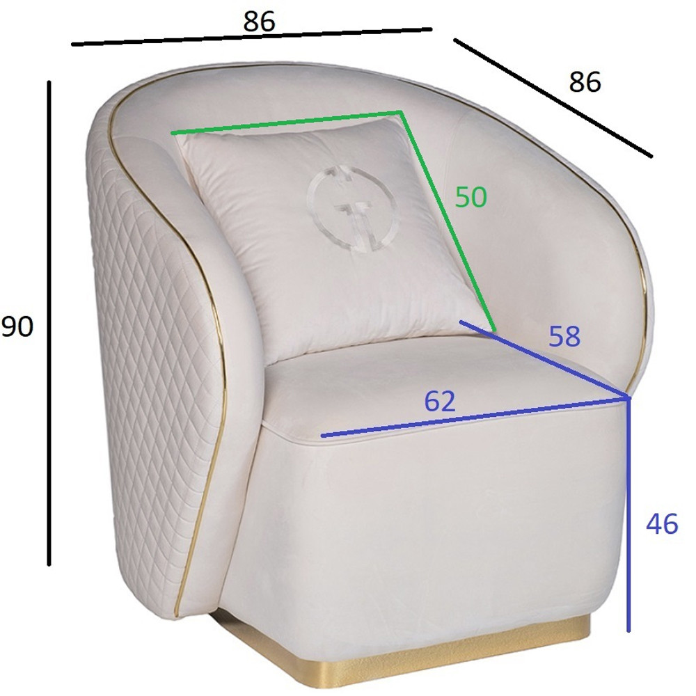 Кресло велюровое оттенка слоновой кости с простроченной спинкой Perfect Comfort