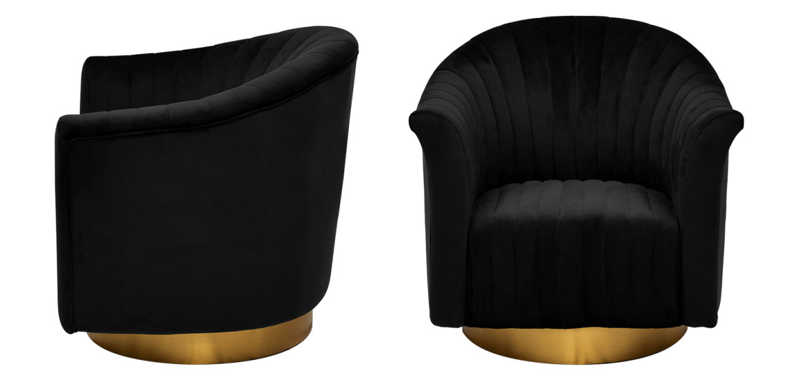 Кресло вращающееся в чёрной велюровой обивке Toronto Black Armchair