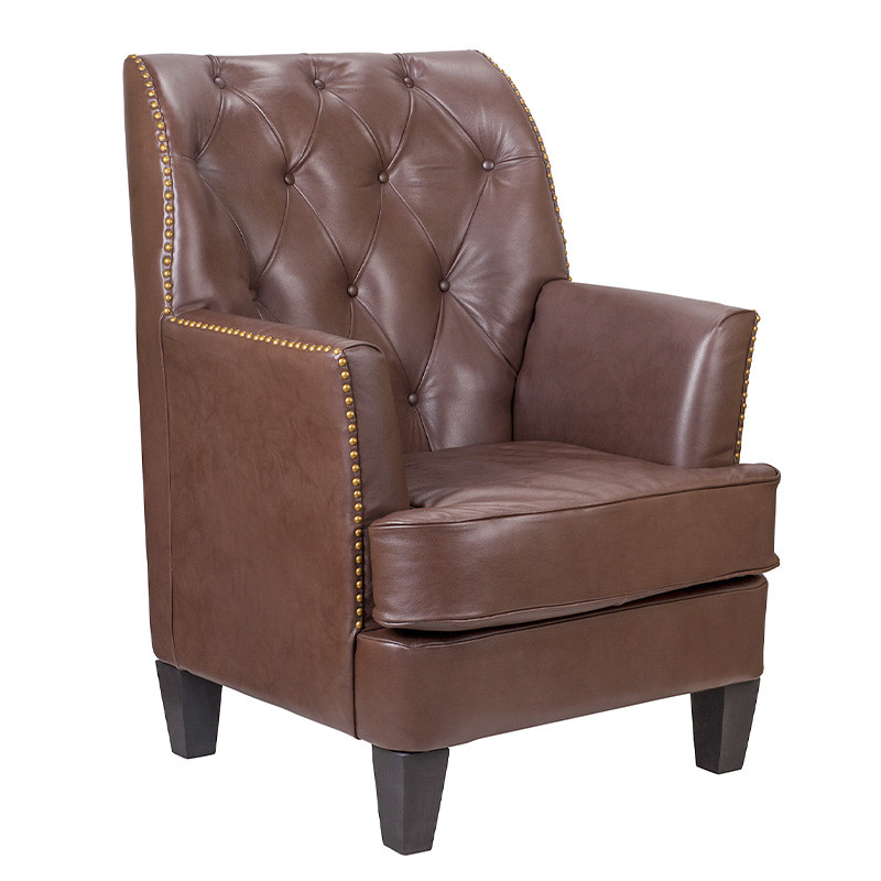 Кресло из натуральной кожи c мягкими подлокотниками на 4-х деревянных ножках из массива бука Joseph Armchair brown