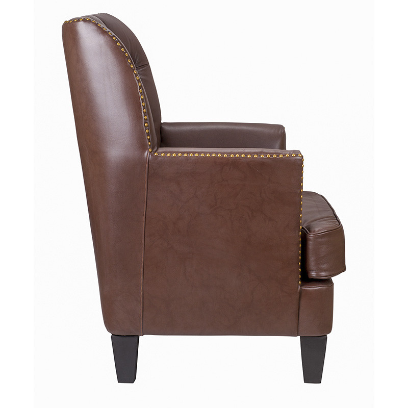 Кресло из натуральной кожи c мягкими подлокотниками на 4-х деревянных ножках из массива бука Joseph Armchair brown