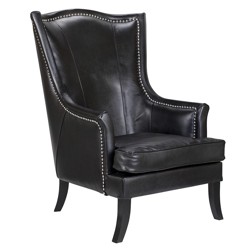 Кресло из натуральной кожи на 4-х деревянных ножках из массива бука Daniel Leather Armchair black