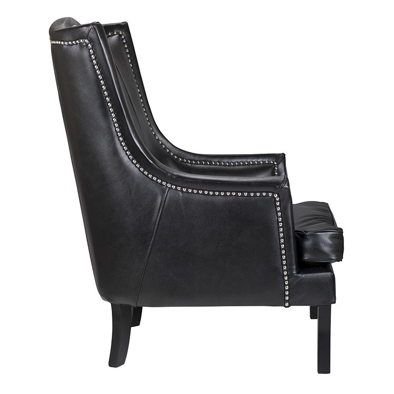 Кресло из натуральной кожи на 4-х деревянных ножках из массива бука Daniel Leather Armchair black