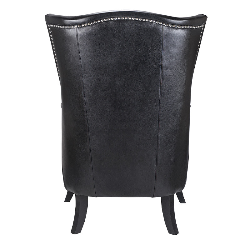 Кресло из натуральной кожи на 4-х деревянных ножках из массива бука Daniel Leather Armchair black