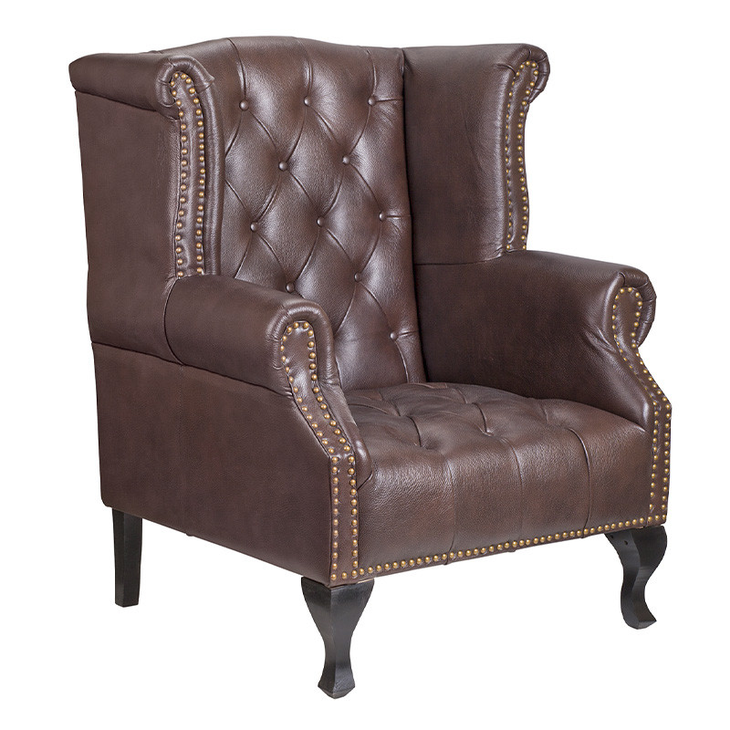 Кресло из натуральной кожи на 4-х деревянных ножках из массива бука Thomas Armchair brown
