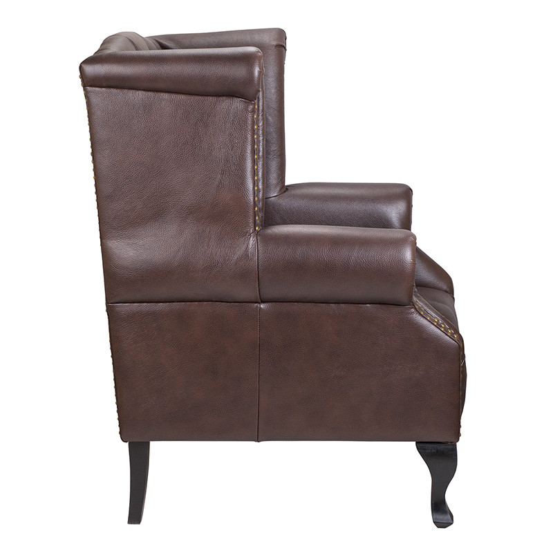 Кресло из натуральной кожи на 4-х деревянных ножках из массива бука Thomas Armchair brown
