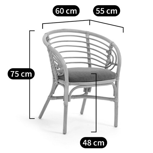 Кресло из ротанга с сиденьем из велюра Vini Rattan Armchair