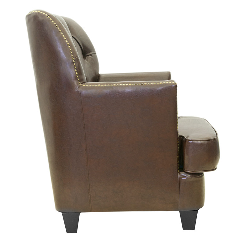 Кресло кожаное c мягкими подлокотниками на 4-х деревянных ножках из массива березы Joseph Armchair brown