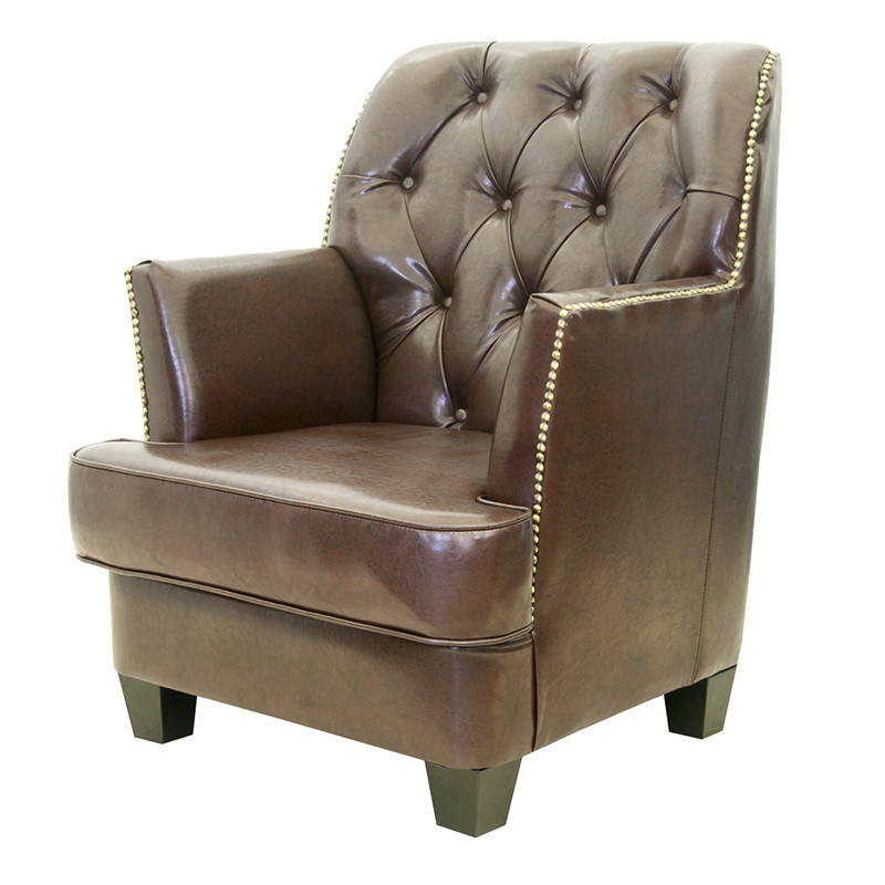 Кресло кожаное c мягкими подлокотниками на 4-х деревянных ножках из массива березы Joseph Armchair brown