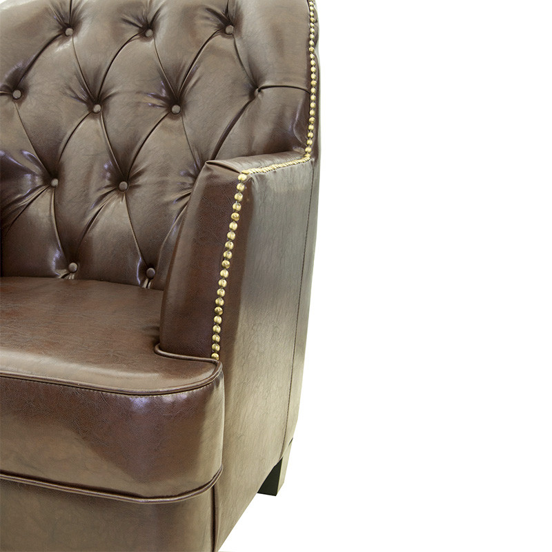 Кресло кожаное c мягкими подлокотниками на 4-х деревянных ножках из массива березы Joseph Armchair brown