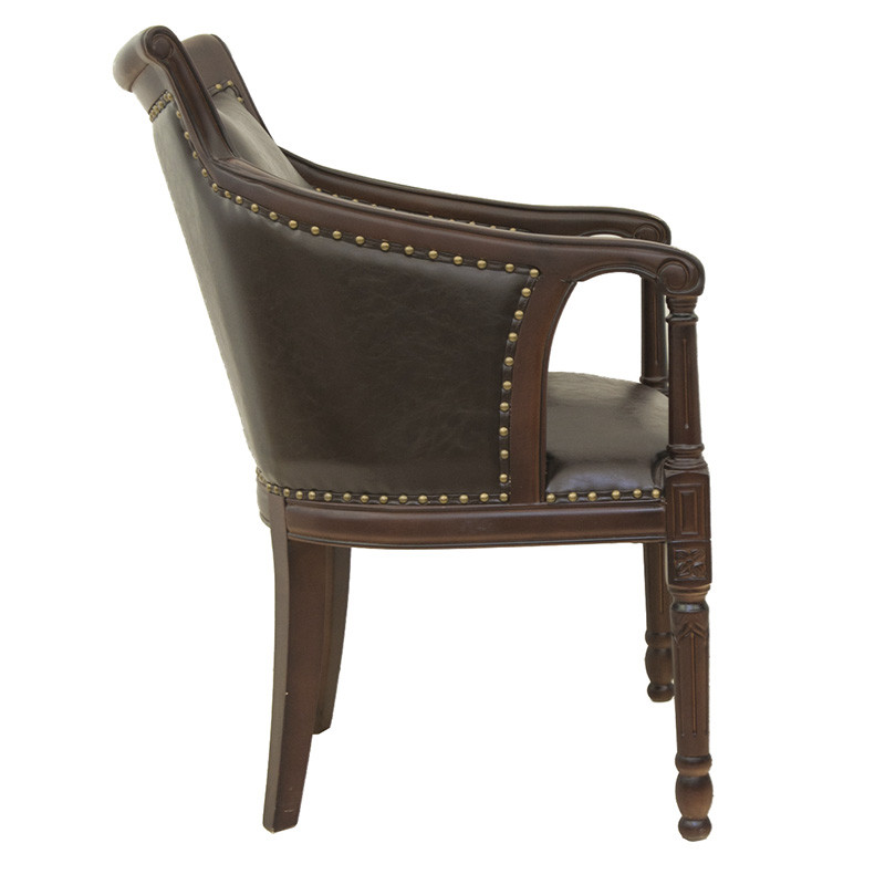 Кресло кожаное на 4-х деревянных ножках из массива березы Ethan Armchair brown
