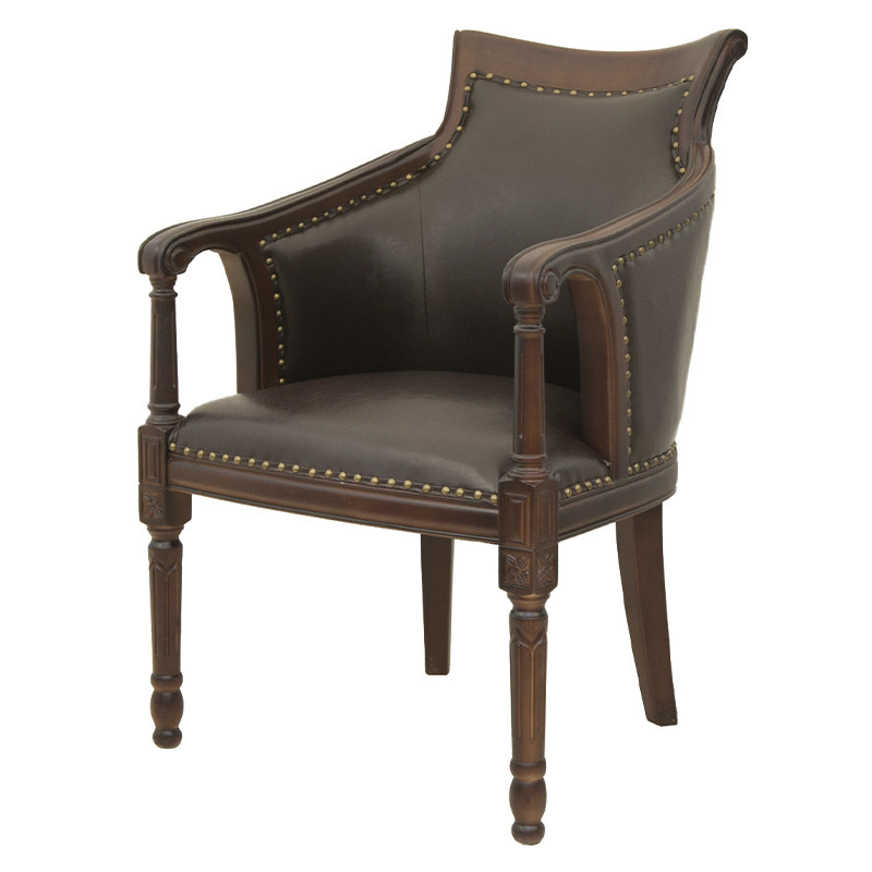 Кресло кожаное на 4-х деревянных ножках из массива березы Ethan Armchair brown