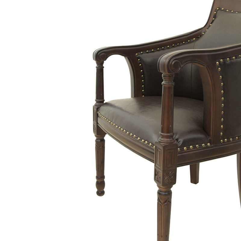 Кресло кожаное на 4-х деревянных ножках из массива березы Ethan Armchair brown