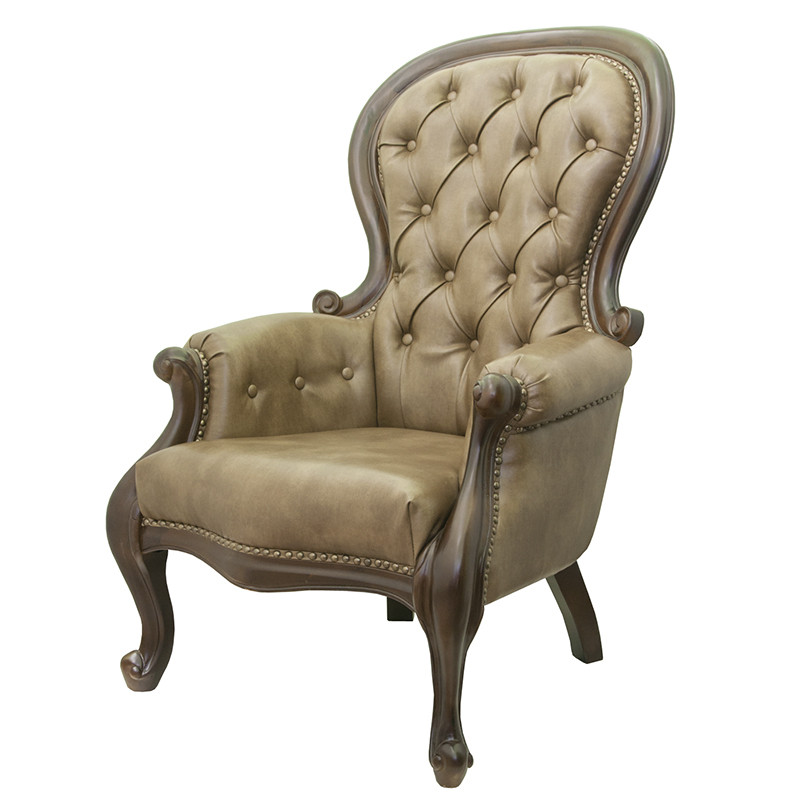 Кресло кожаное с мягкими подлокотниками на 4-х деревянных ножках Evelyn Classical Armchair