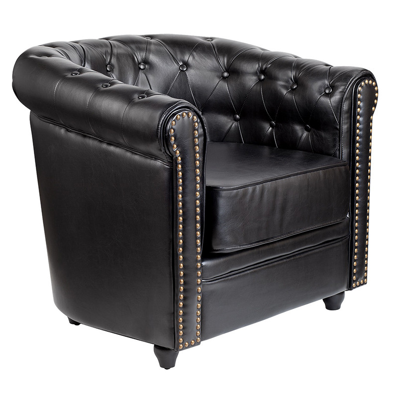 Кресло кожаное с мягкими подлокотниками на 4-х деревянных ножках Logan Leather Armchair black
