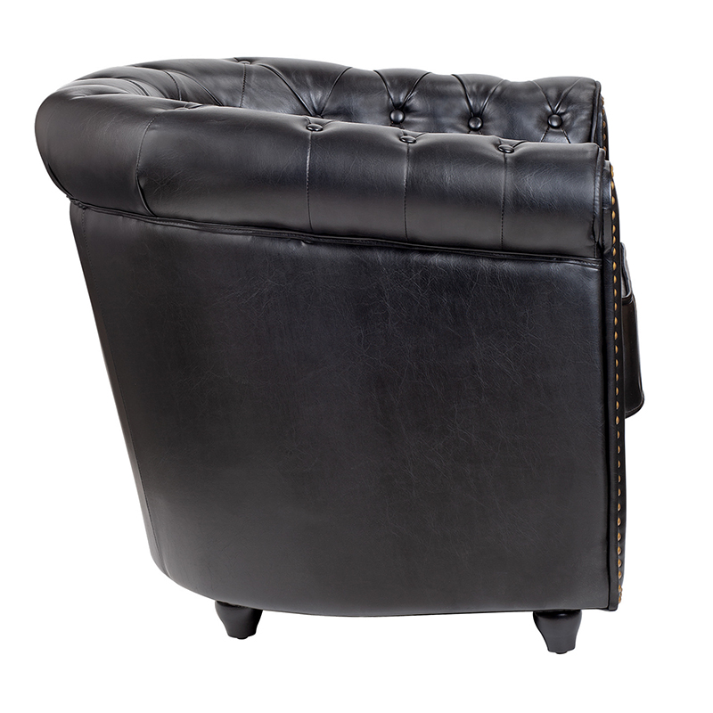 Кресло кожаное с мягкими подлокотниками на 4-х деревянных ножках Logan Leather Armchair black