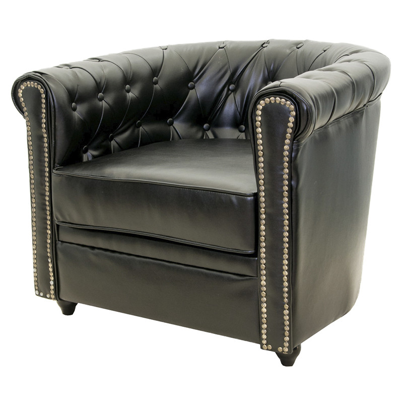 Кресло кожаное с мягкими подлокотниками на 4-х деревянных ножках Logan Leather Armchair black 2