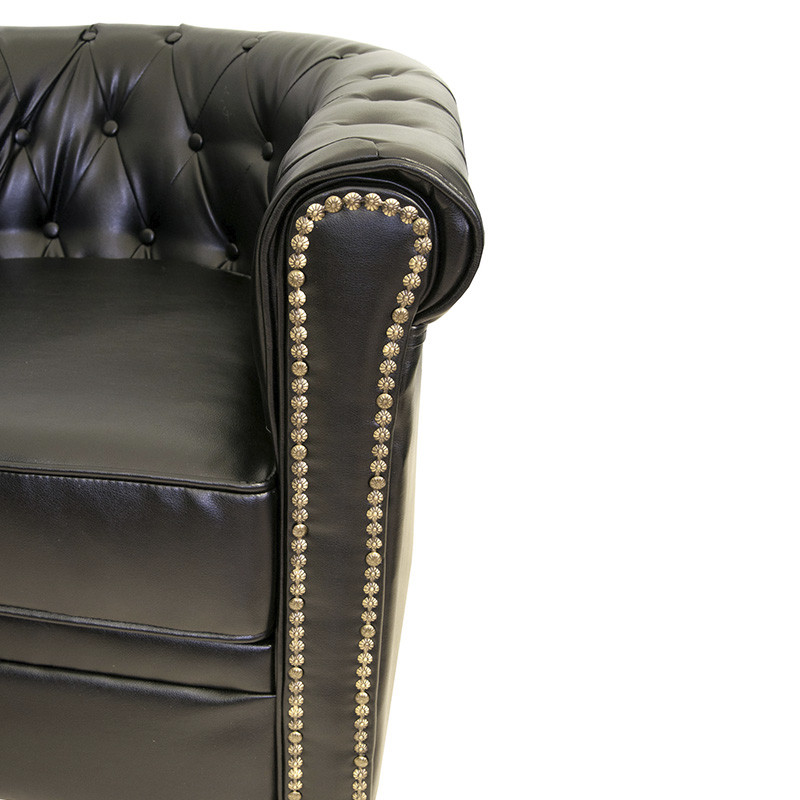 Кресло кожаное с мягкими подлокотниками на 4-х деревянных ножках Logan Leather Armchair black 2