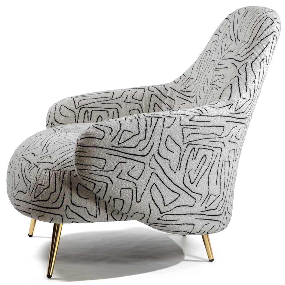 Кресло мягкое с принтом на золотистых ножках Onlooker